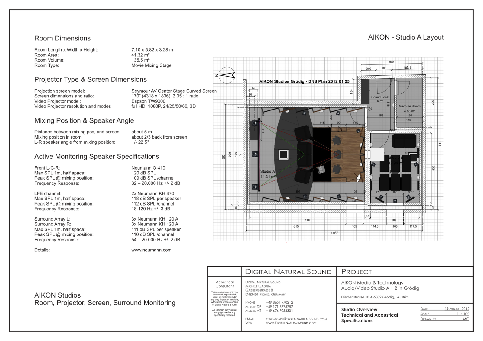 AIKON mt Studio A & B | Technical and Acoustical Specifications | © 2012 DNS Studios